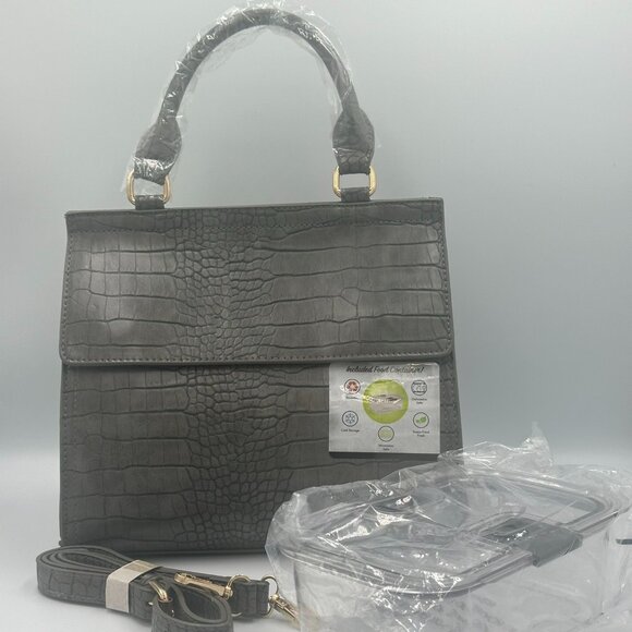 Attitudes by Renee Faux Gray Crocodile Lunch Tote - Picture 1 of 7
